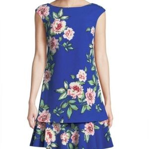 Eliza J Blue Floral Print Cap Sleeve Shift Dress Size 8
